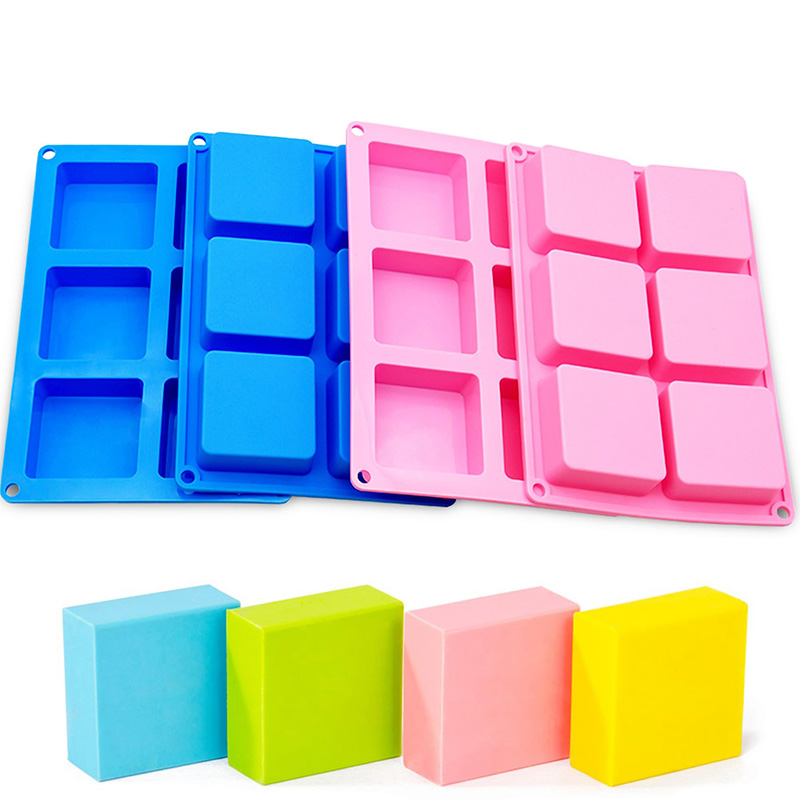Soap Making Party - แม่พิมพ์สบู่สี่เหลี่ยม6ช่องถาดซิลิโคนไม่ติดแม่พิมพ์แท่งสี่เหลี่ยมแม่พิมพ์ซิลิโคนสำหรับช็อคโกแลตคัพเค้กขนมปังข้าวโพดมัฟฟินสบู่