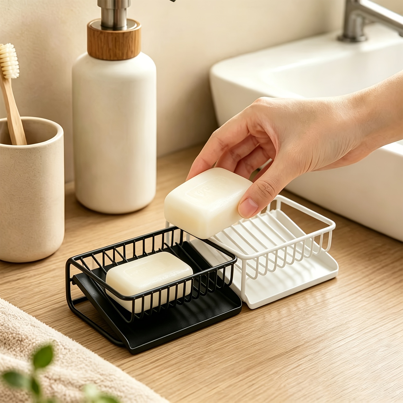 Soap Dish Draining - ที่วางสบู่พลาสติก 1 ชิ้น พร้อมถาดระบายน้ำ ที่วางสบู่แบบตั้งพื้น มุมเอียง