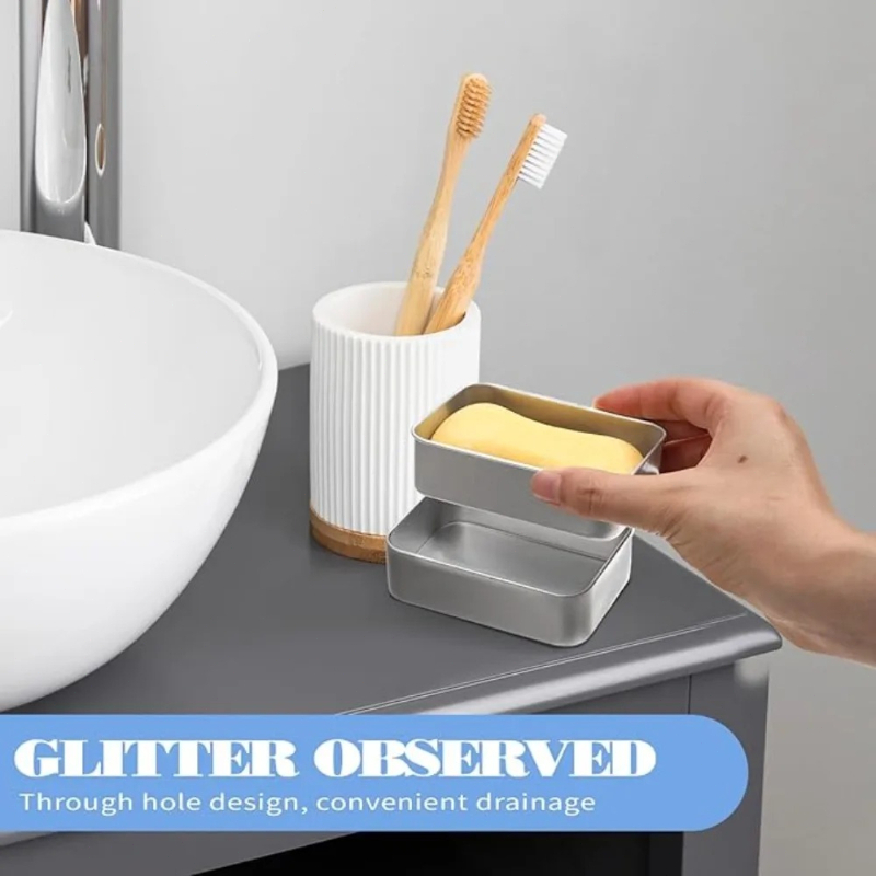 1PC จานสบู่อลูมิเนียมแบบพกพา 2 - Soap Dish Draining บทวิจารณ์และราคา